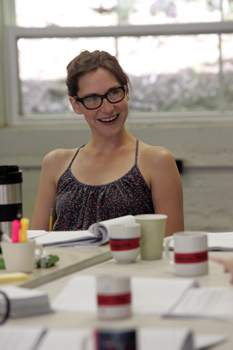 Kait Kerrigan in rehearsal for The Unauthorized Autobiography of Samantha Brown. Photo by Diane Sobolewski.
