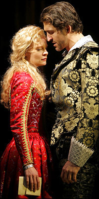 Martha Plimpton and Jonathan Cake in CYMBELINE; photo by Paul Kolnik