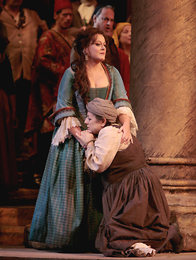 Deborah Voigt and Ewa Podles in LA GIOCONDA; photo by Beatriz Schiller/Metropolitan Opera